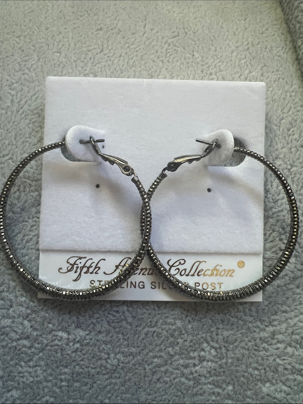 Fifth Avenue Collection Gunmetal Textured Hoop Earrings